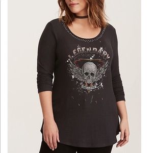 torrid Sweaters - LEGENDARY GRAPHIC STUDDED NECK WAFFLE KNIT TUNIC torrid Sweaters - LEGENDARY GRAPHIC STUDDED NECK WAFFLE KNIT TUNIC